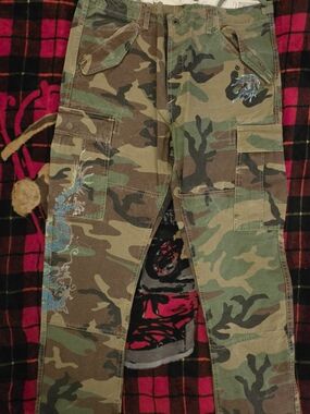 Polo by Ralph Lauren Green Camo Cargo Pants With Dragon Design